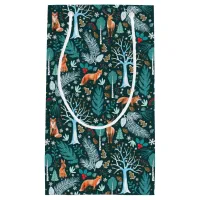 Winter Woodland Teal/Gold ID785 Small Gift Bag