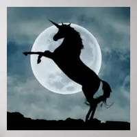 Unicorn Silhouette Full Moon Night Sky, ZKOA Poster