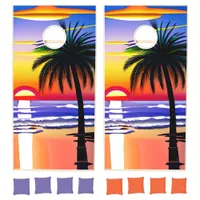 Red and Blue Sunset Romantic Paradise Cornhole Set