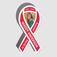 In Loving Memory Memorial Photo Red Ribbon Car Magnet