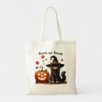 Halloween Trick or Treat Black Cat Witch's Hat Tote Bag