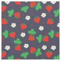 Summer Strawberry Pattern on Navy Blue Fabric