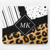 Leopard and Black and White Polka Dots Monogrammed Mouse Pad