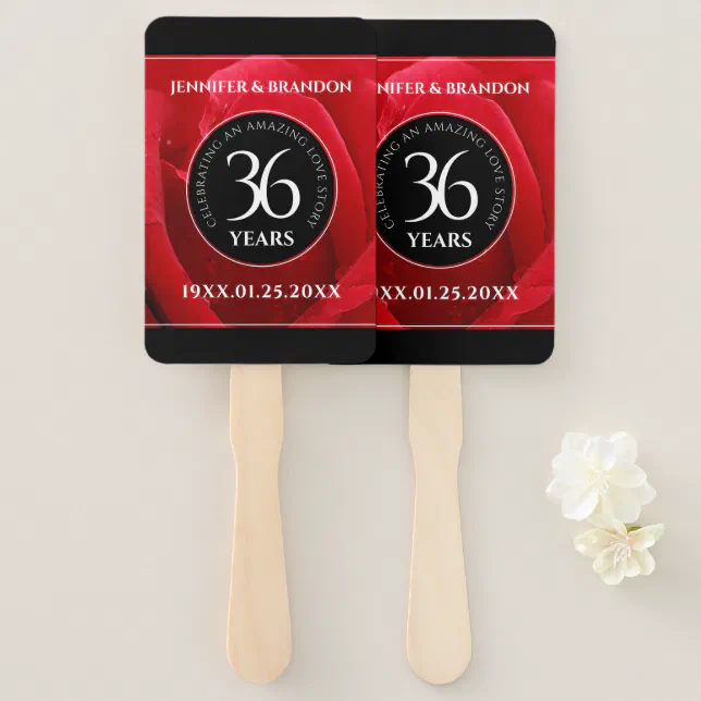 Elegant 36th Rose Wedding Anniversary Celebration Hand Fan