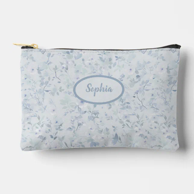 Pastel Blue Floral Pattern Accessory Pouch