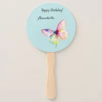 Delicate Pink Butterfly in Pastel Rainbow Colors Hand Fan