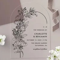 Black Botanical Minimalist Arch Wedding Acrylic Invitations