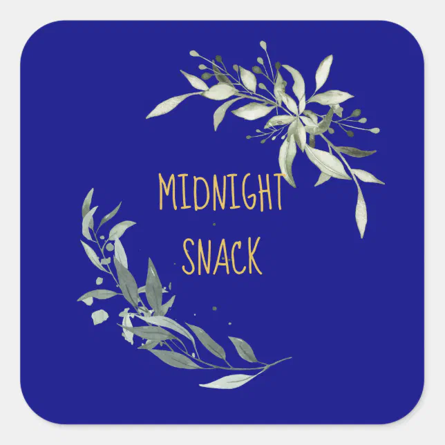 Simple Eucalyptus Greenery Navy Blue and Gold Square Sticker