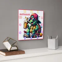 Turtle enjoying a drink at a summer party square wall clock