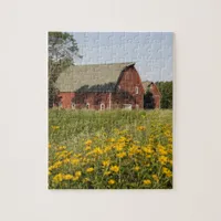 Red Barn and Yellow Wildflowers Jigsaw Puzzle