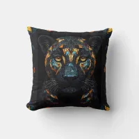 Mosaic Stained Glassed Black Panther Portrait  Throw Pillow