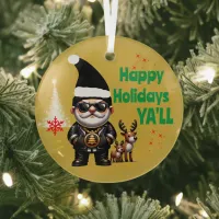 Happy Holidays Ya'll Gangsta Xmas on Gold | Glass Ornament