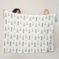 Cute Christmas trees doodle Fleece Blanket