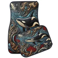 Majestic Whales: Waves in Motion Car Floor Mat