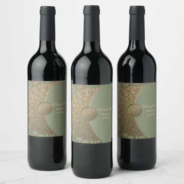 Elegant Modern Sage green & gold classic Wine Label