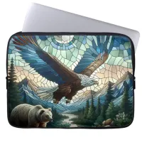 Mosaic Bear and Eagle in the Mountains Ai Art Laptop Sleeve