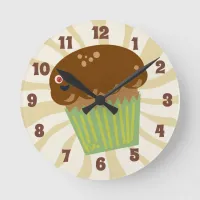 Cute Muffin Time Cartoon Breakfast Mascot Round Clock