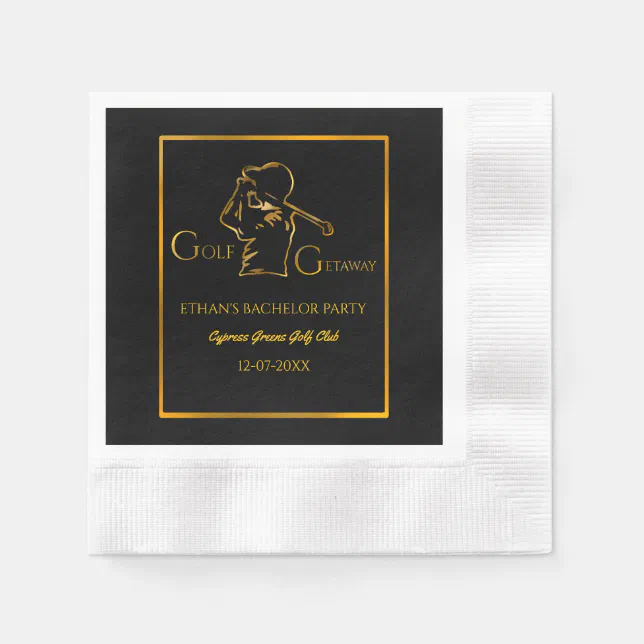 Golf Bachelor Party - Golfers Party Luxury Gold Napkins