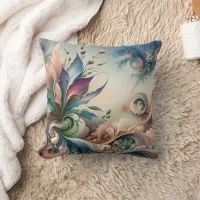 Vibrant Abstract Floral Design in Soft Colors Throw Pillow