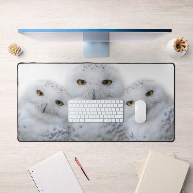 Dreamy Snowy Owls Family Funny Having a Hoot Desk Mat