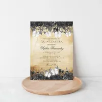 Vintage Black Floral Butterfly Quinceañera  Invitation