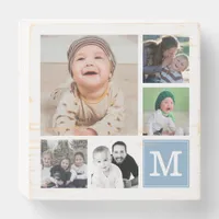 Blue 5  Photo Collage Instagram Gallery Monogram Wooden Box Sign