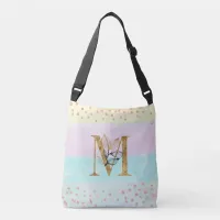 *~ LETTER M - Monogram Gold Glitter Pastel Colors Crossbody Bag