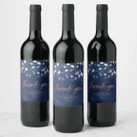 Watercolor Snowdrops Wedding Navy/Copper ID726 Wine Label