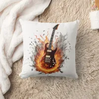 Fiery electric guitar at night throw pillow