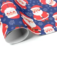 Father Christmas With Snowflakes | Navy Blue Santa Wrapping Paper