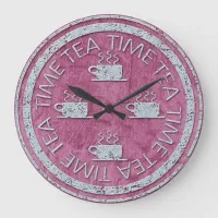 Tea Time Silver on Plum Large Clock