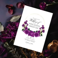 Purple and Gold Vintage Floral Wedding Photo Invitation