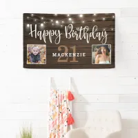 Rustic String Lights Wood Birthday Photo Banner