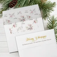 Simple Winter Birds Merry Christmas Gold Script  Envelope