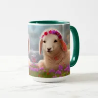 Cute easter lamb with flowers -  mug