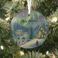 Magical Christmas night in the forest under stars  Glass Ornament