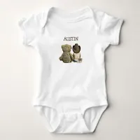 Personalized Cowboy and Teddy Bear Baby One Piece Baby Bodysuit