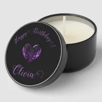 Filigree Goth Purple Heart Personalized Mini Candle Favors