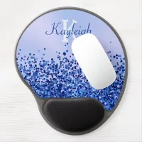 Simple Blue Brushed Metal and Glitter Monogram | Gel Mouse Pad