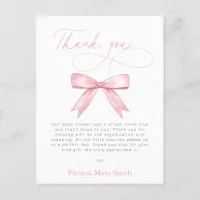 Pink Bow Girl Baby Shower Thank You PostCard