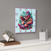 Joyful creature celebrating outdoors square wall clock