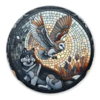 Owl and Wolf Mosaic Ai Art  Ceramic Knob