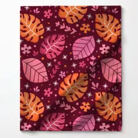 Pink and Orange Tropical Monstera Leaf Pattern Fabric