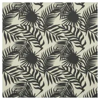 Black Jungle Palm Leaves on Beige Fabric