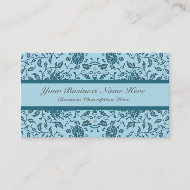 Elegant Flowery Teal Damask Business Card