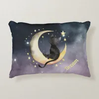 Cute Cartoon Cat on Moon Accent Pillow