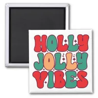 Holly Jolly Vibes Retro Groovy Christmas Holidays Magnet