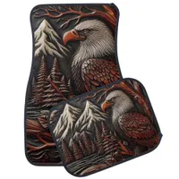 Eagle Carving With Mountain Backdrop Car Floor Mat