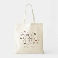 Thankful Grateful Blessed Autumn Leaves Typography Tote Bag