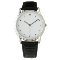 Mens Classic Black Leather Strap Watch